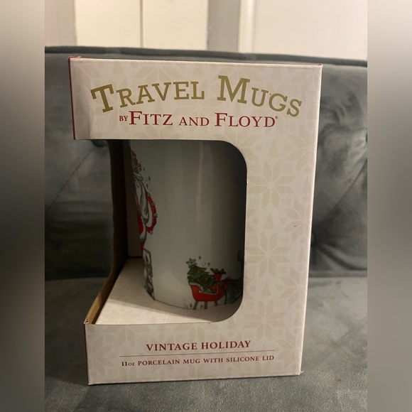 Fitz and Floyd Travel Mug Holiday Christmas Santa Reindeer New In Box 2016 - Picture 5 of 6